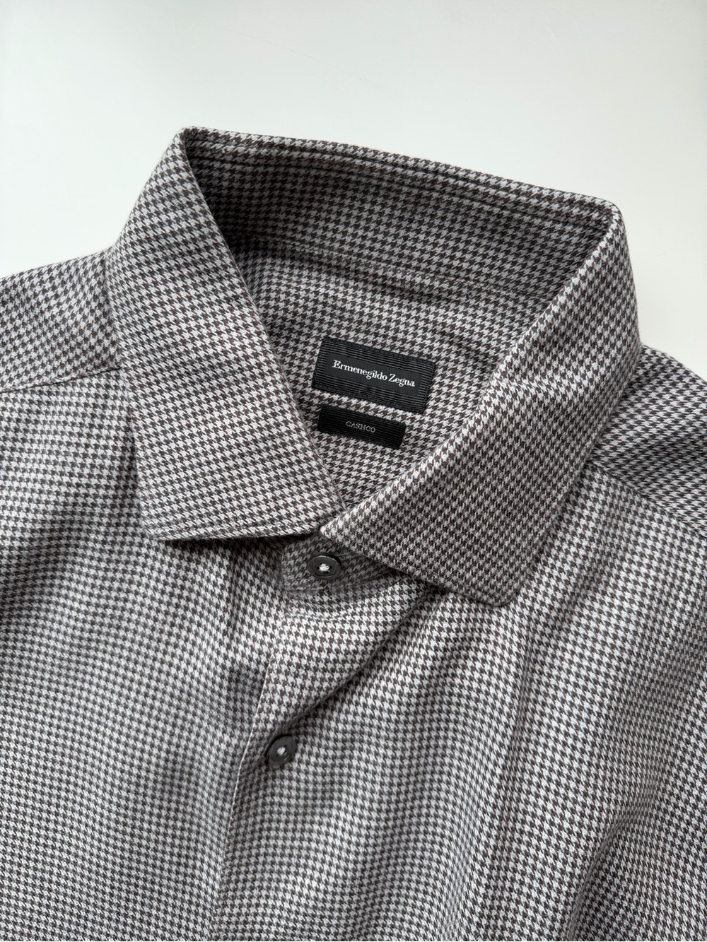 Ermenegildo Zegna Cashmere Blend Gray & Brown Houndstooth Men's Dress Shirt